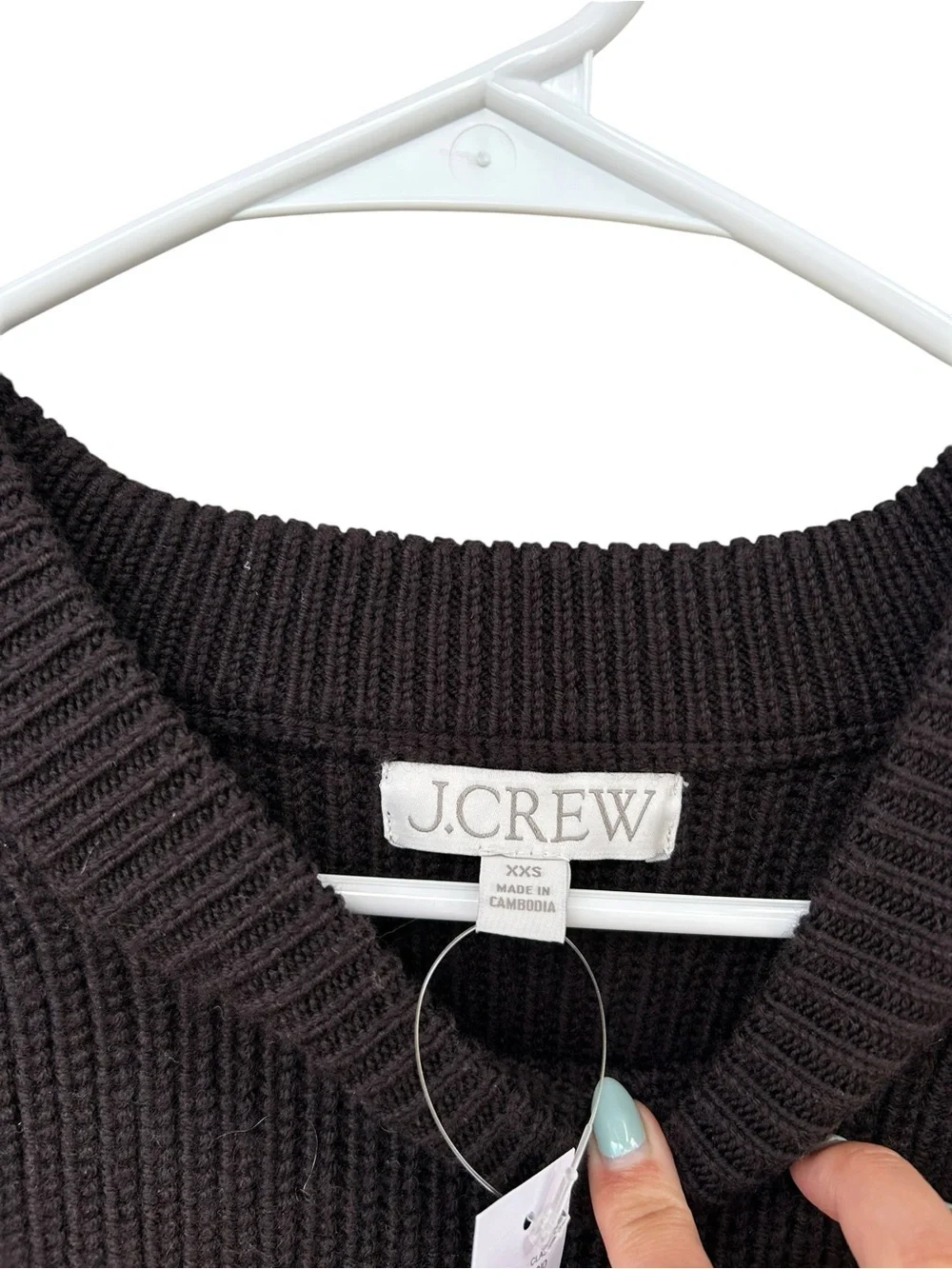 NWT J. Crew Dark Brown Ribbed Fitted-Waist Crewneck Sweater - Merino Wool - XXS